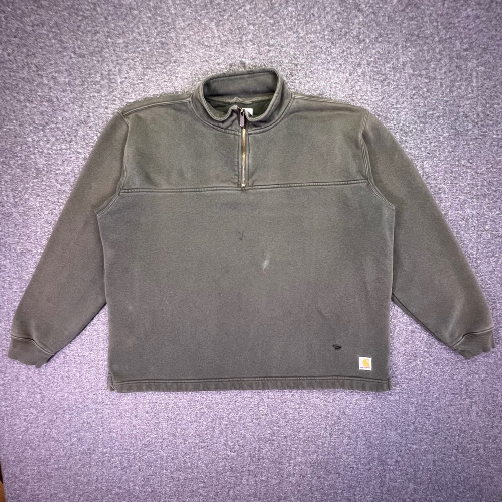 Carhartt Quarter Zip Sweatshirt Mens XL Olive Green Distressed Workwear K188 DGR